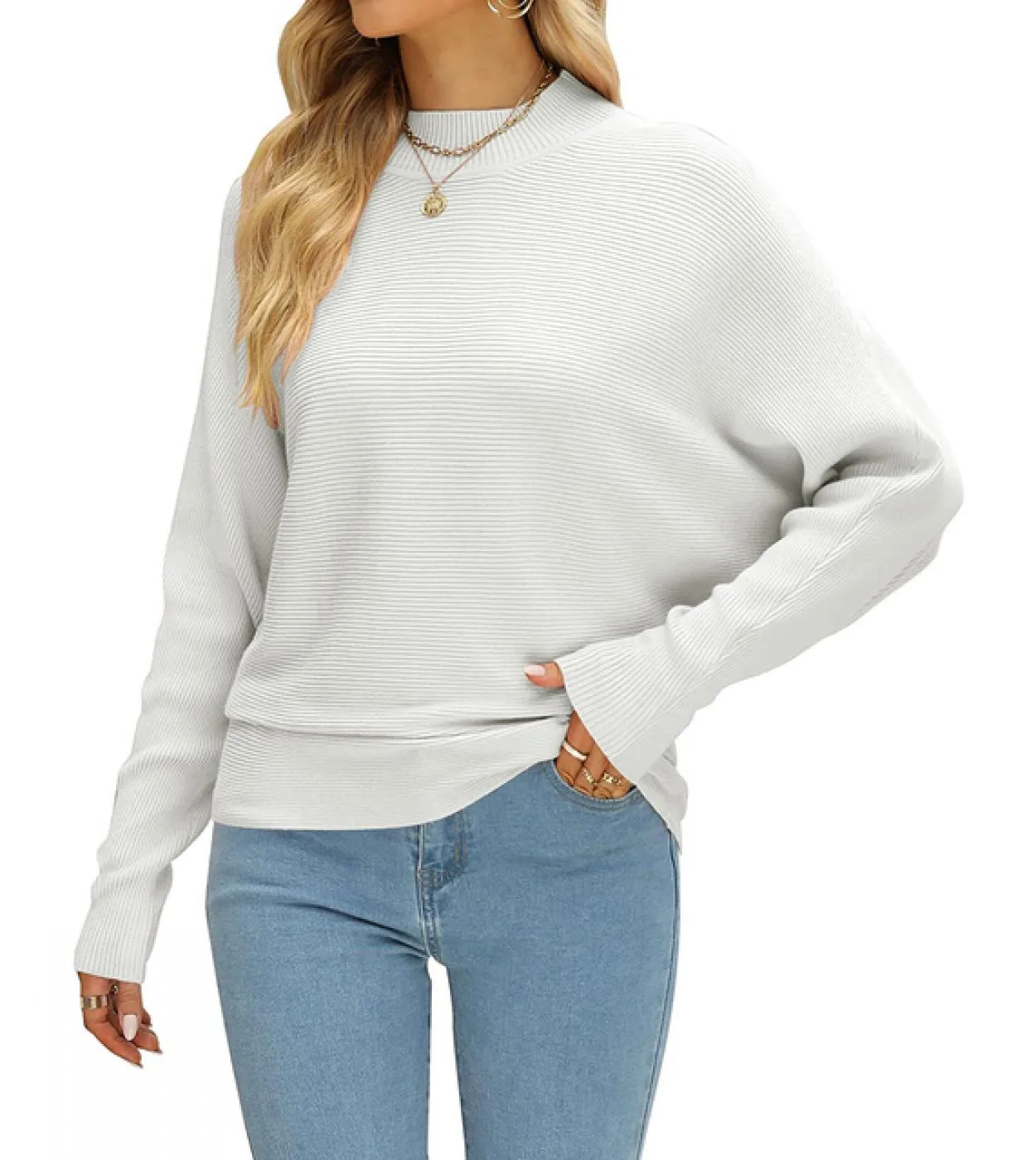 Tetyseysh Maglione lavorato a maglia a costine da donna autunno inverno casual maglione morbido pullover top girocollo manica lu