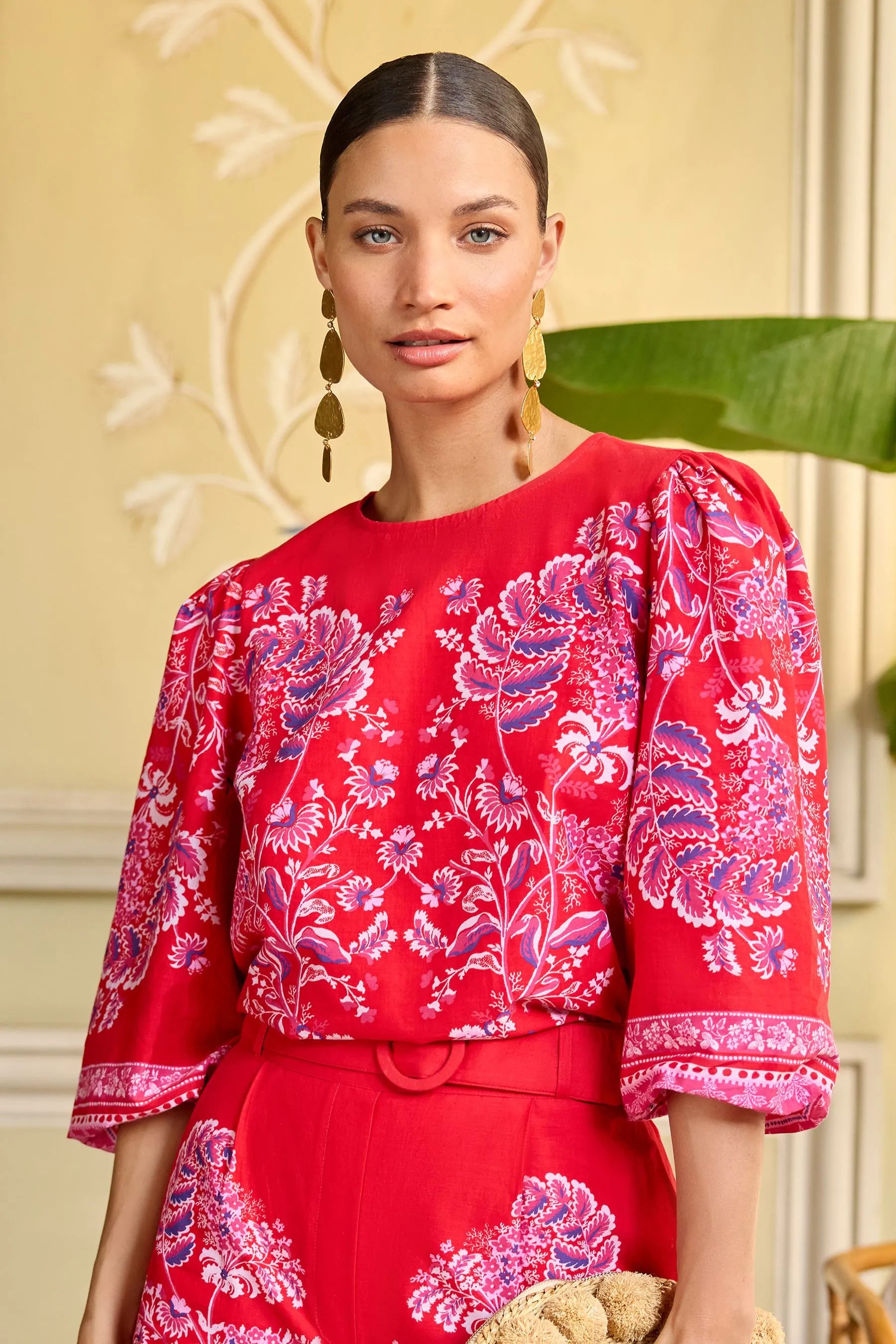 V&A | top Love & Roses con maniche Girocollo sbuffo e stampa