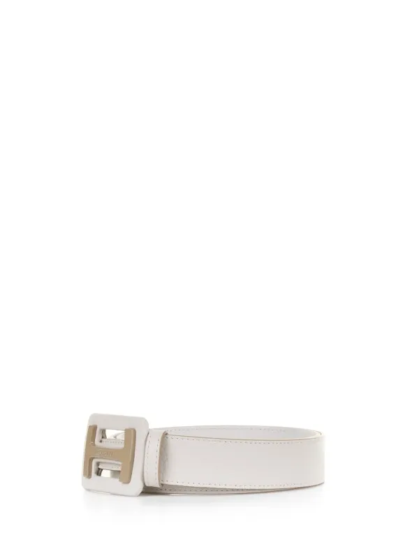 White leather belt with logo